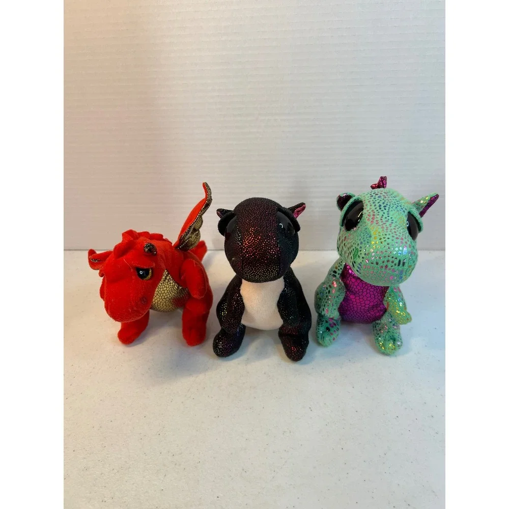 Ty Beanie Boos Dragon Plush Lot Legend Anora Cinder Red Black Green 8 Inch 3pc